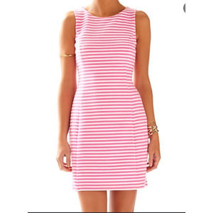 Lilly Pulitzer Whiting Hotty Pink Ottoman Stripe Cut Out Jersey Shift Dress ~XS